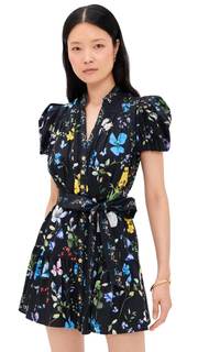 alice + olivia Women's Cora Short Sleeve Tiered Mini Shirt Dress