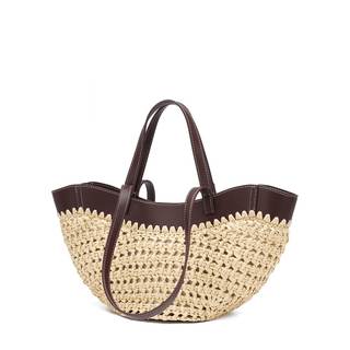 Straw Tote Bag for Women, Woven Summer Beach Bag with Leather Trim & Double Straps…