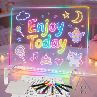 LED Note Board with Colors, 13.7"X10" 6 Modes & 8 Colors Acrylic Dry Erase Boards with…