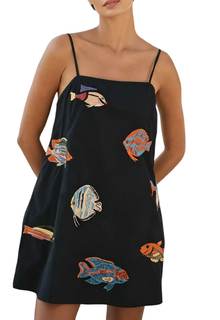 Women Boho Mini Cami Dress Graffiti Colorful Sundress | Fish Dress, Spaghetti Strap Aline…