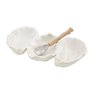 Mud Pie Oyster Shaped Triple Dip and Serving Set | White, 10.25" x 5.5", Great Caviar…