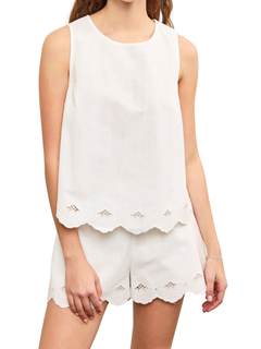 Women Trendy 2 Piece Outfits Shorts Sets Round Neck Sleeveless Scallop Embroidered Edge…