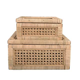 Creative Co-Op Modern Decorative Square Woven Rattan and Wood Display Boxes with Glass…