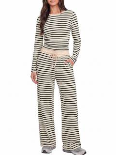 Casly Lamiit Womens 2 Piece Lounge Set Soft Knit Color Block Travel Outfits | Long Sleeve…