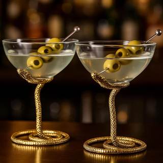 Snake Serpent Cocktail Glasses - 2 Set Gold Design Unique Reptile Inspired Barware…