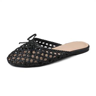 Synchoiss Woven Mules for Women Flat Closed Toe Sandals with Bow | Round Toe, Breathable…