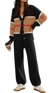 Women's 2 Piece Outfit Lounge Sets Trendy Cardigan Sweater Set Loungewear | Button Up…
