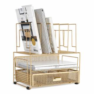 BLU MONACO | Gold Desk Organizer With Drawer | Metal Mesh File Holder & Vertical File…