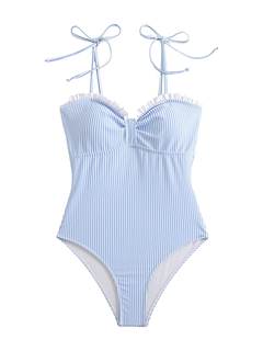 Verdusa Women's Striped Tie Shoulder One Piece Swimsuit Ruched Bust Summer Vacation…
