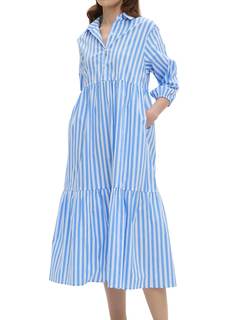 EZAPINE Womens Babydoll Striped Shirt Midi Dress Puff Long Sleeve Collared Button Tunic…