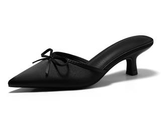 Coutgo Womens Kitten Heels Mules with Bow Satin Slip on Pumps Closed Pointed Toe Dress…