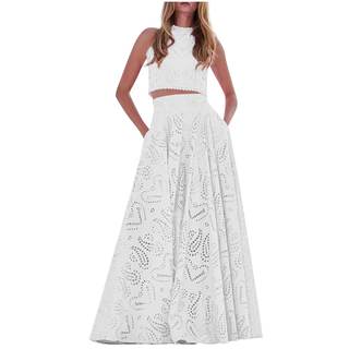 Women's Lace Eyelet 2 Piece Skirt Set Sleeveless Crop Tops Boho Embroidery Flowy Swing…