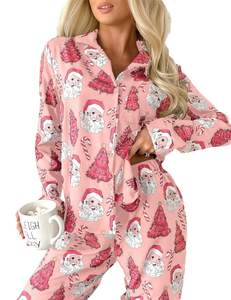 Ecosunny Christmas Santa Pajama Set Women's Long Sleeve Sleepwear Soft Loungewear Two…