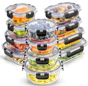 JoyJolt 24pc Borosilicate Glass Storage Containers with Lids | 12 Airtight/Freezer Safe…
