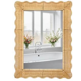 FUIN Decorative Wicker-Like Framed Mirror – 30" x 22.6", Wall-Mounted, Scalloped Edge for…