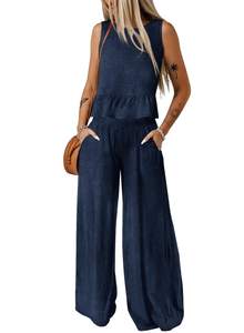 Dokotoo Womens 2 Piece Outfits Tank Tops Elastic Waist Wide Leg Pants Sets | 2026 Summer…