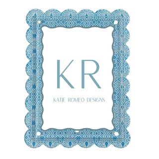 Scalloped Magnetic Acrylic Picture Frame, Geometric Blue and White, 5x7, Grandmillennial…