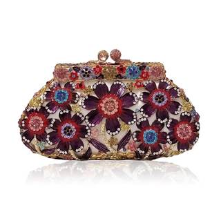 Fancy Vintage Flower Rhinestone Clutch Multicolor Floral Crystal Evening Bag Purse…