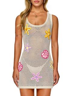 FAIRY SEASON Women's Crochet Beach Cover Up with 3D Starfish & Seashells | Sleeveless…