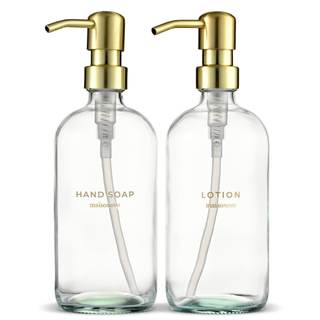 MaisoNovo Soap Dispenser 2-Piece Set | 16.9oz Clear Bottles with Gold Stainless Steel…