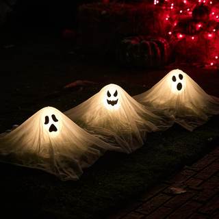 JOYIN Halloween Outdoor Decorations White Ghost Garden Stakes with Light Up Design (3…