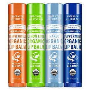 Dr. Bronner's - Organic Lip Balm Variety Peppermint, Orange Ginger, Naked, Lemon Lime)…