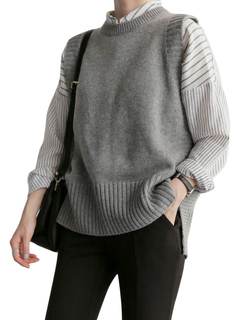 UANEO Women's Basic Round Neck Sleeveless High Low Pullover Knit Sweater Vest A-grey One…