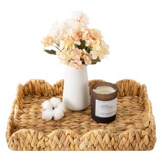 StorageWorks Scalloped Basket Tray, Rectangular Wicker Scalloped Tray | Shallow Rattan…