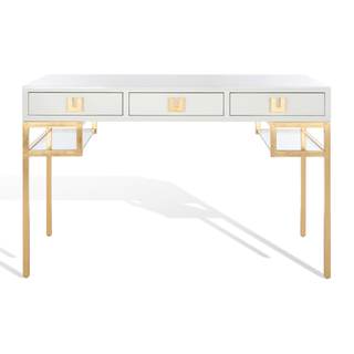 Safavieh Couture Home Office Neria Glam White Lacquer and Gold Leaf 3-drawer Writing Desk