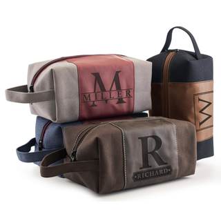 Toiletry Bag for Men Personalized, Laser Engraved Initial & Name on Leather, Custom 4…
