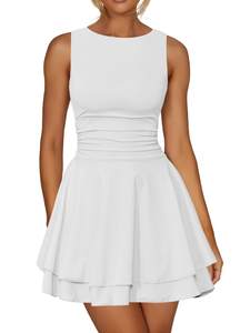 Kaximil Women's Ruffle Hem Boat Neck Party Mini Dress | A Line Sleeveless Ruched Corset…