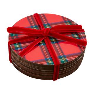 Mud Pie Tartan Lacquer Coaster, Red, 4" Dia