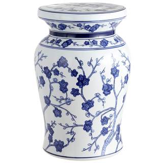 JONATHAN Y Cherry Blossom 18" Ceramic Garden Stool Side Table, Blue/White | Chinoiserie…
