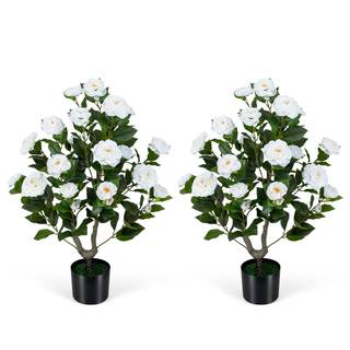 Goplus 35.5’’ Artificial Camellia Tree, Flower Plants Artificial Tree, Faux Floral Plant…