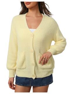 MakeMeChic Women's Fuzzy Cardigan Sweaters Knit Furry Oversized Sweater | Button Down…