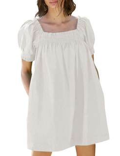 Huaqiao Womens Summer Mini Dress 2026 A-Line Square Neck Puff Sleeve Beach Sundress…