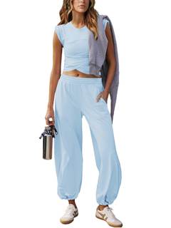 Outfeel Women 2 Piece Outfit Set Loungewear Cropped Tops and Jogger Sweatpant Matching…