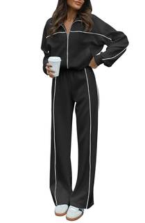 HAEOF Women 2 Piece Sweatsuit 2026 Fall Spring Long Sleeve Zip Up Sweatshirt Jogger Pants…