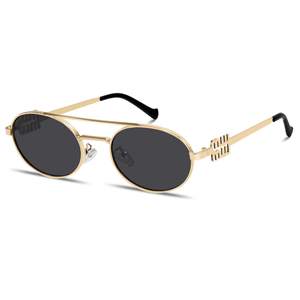 Rmerom Retro Gold Metal Oval 90s Sunglasses for Women Small Chic Sunnies | Trendy Narrow…