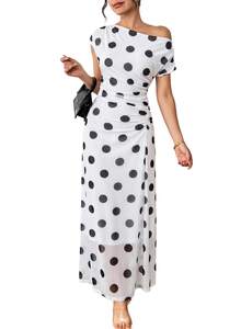 BLENCOT Women's Floral Off Shoulder Maxi Dress Ruched Bodycon Summer Wedding Guest Party…