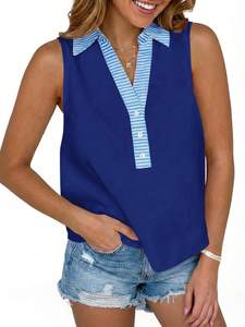 Tankaneo Womens V Neck Cropped Tank Tops Button Up Color Block Tees | Sleeveless Shirts…