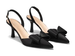 Coutgo Womens Slingback Kitten Heels Bow Satin Closed Toe Wedding Pumps