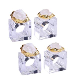 AMOYSTONE White Quartz Napkin Rings Glass Base Dining Table Decor | 4 Piece Handmade…