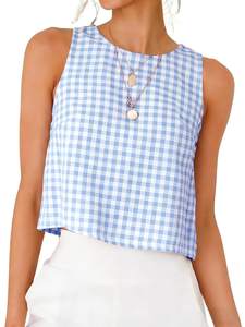 IDEALSANXUN Womens Gingham Crop Tank Tops 2026 Spring Summer Sleeveless Vest Top