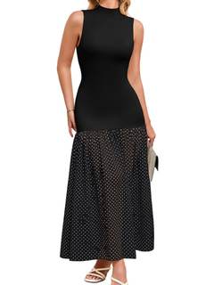 ChiaoLezhee Mock Neck Maxi Dress, Drop Waist Pleated, Semi Formal Date Night, Sleeveless…
