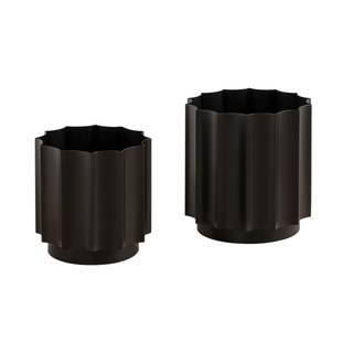 Kate and Laurel Scalone Modern Two-Piece Metal Outdoor Planter Set; Set of 2; Black…