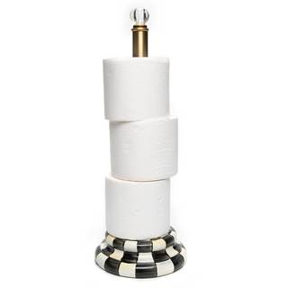MACKENZIE-CHILDS Toilet Tissue Storage, Black-and-White Courtly Check | Hand-painted…