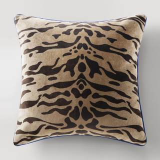Z Gallerie Bronze Tiger Pillow 22" Blue-Piping Animal-Print Pillow - Bronze/Blue…