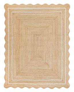 Wave Scalloped Natural Jute Runner, Off White (4'x6'): Boho Farmhouse Scallop Entryway Rug
