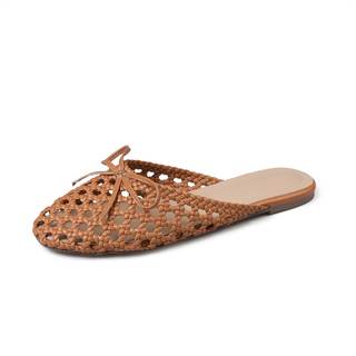 Synchoiss Woven Mules for Women Flat Closed Toe Sandals with Bow | Round Toe, Breathable…